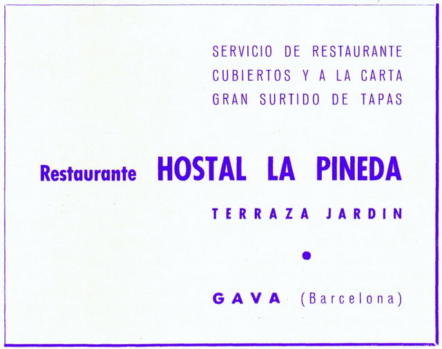 Anunci del restaurant Hostal La Pineda de Gav Mar en el programa de la Fira dels Esprrecs de 1963